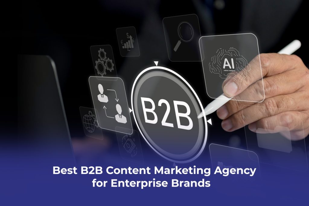An enterprise CMO reviewing best B2B content marketing agency proposals with examples of strategic content work across FMCG financial services and professional body sectors